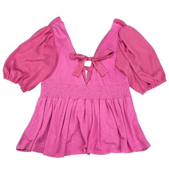 NWT DOLAN Anthropologie Cut-Out V-Neck Peplum Top Sz Small Pink - Picture 6 of 7